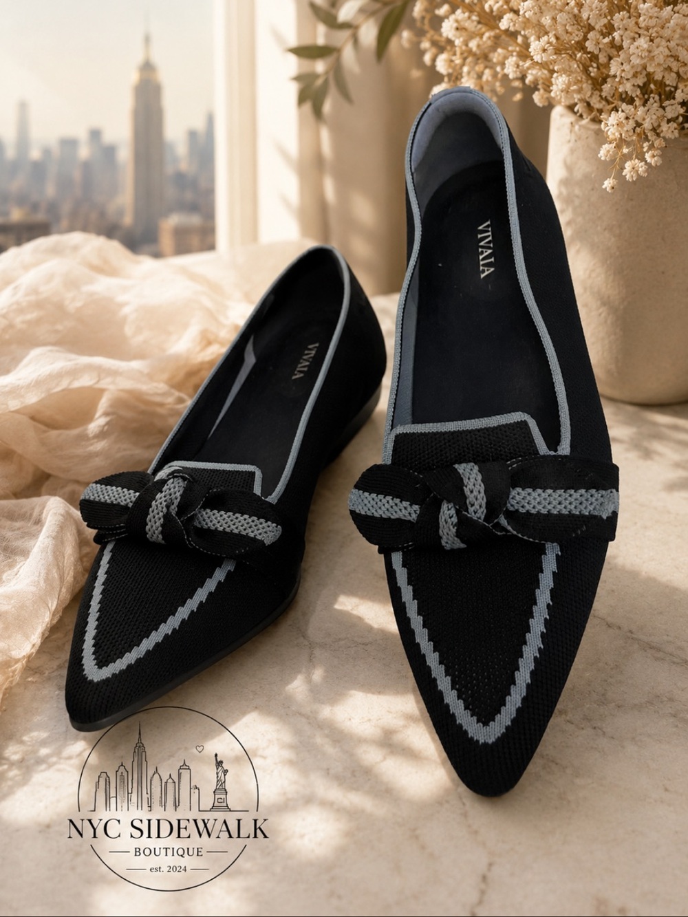 VIVANA Blue Pointed Knit Loafers with light blue Trim